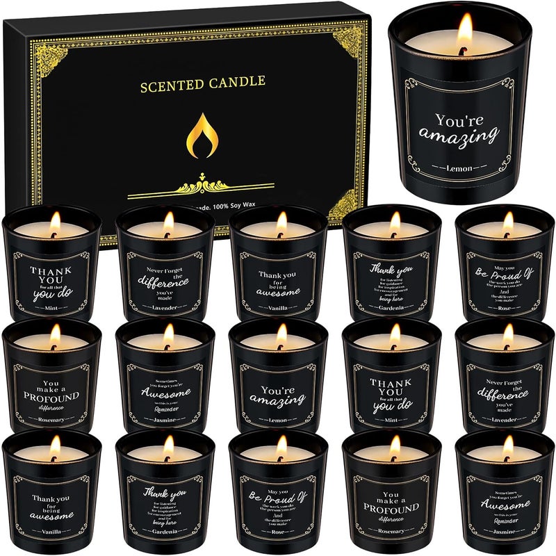 MTLEE 16 Pack Scented Candles Gifts Set Aromatherapy Candles Soy Wax Candles Bulk Scented for Bridesmaid Birthday Valentine's Mother's Day Bath Yoga Family Gatherings Festive(Motivational,Black)