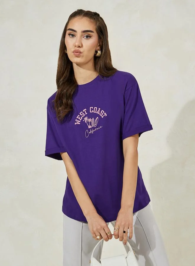 Styli Oversized West Coast Embroidered Turn-Up Sleeves T-Shirt
