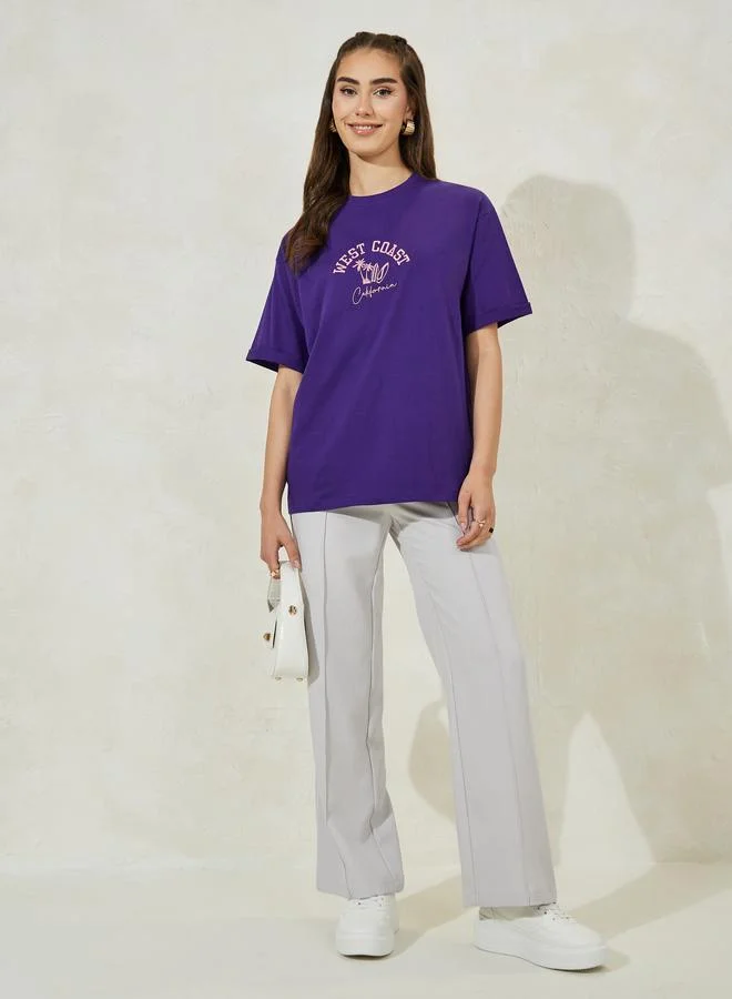 Styli Oversized West Coast Embroidered Turn-Up Sleeves T-Shirt