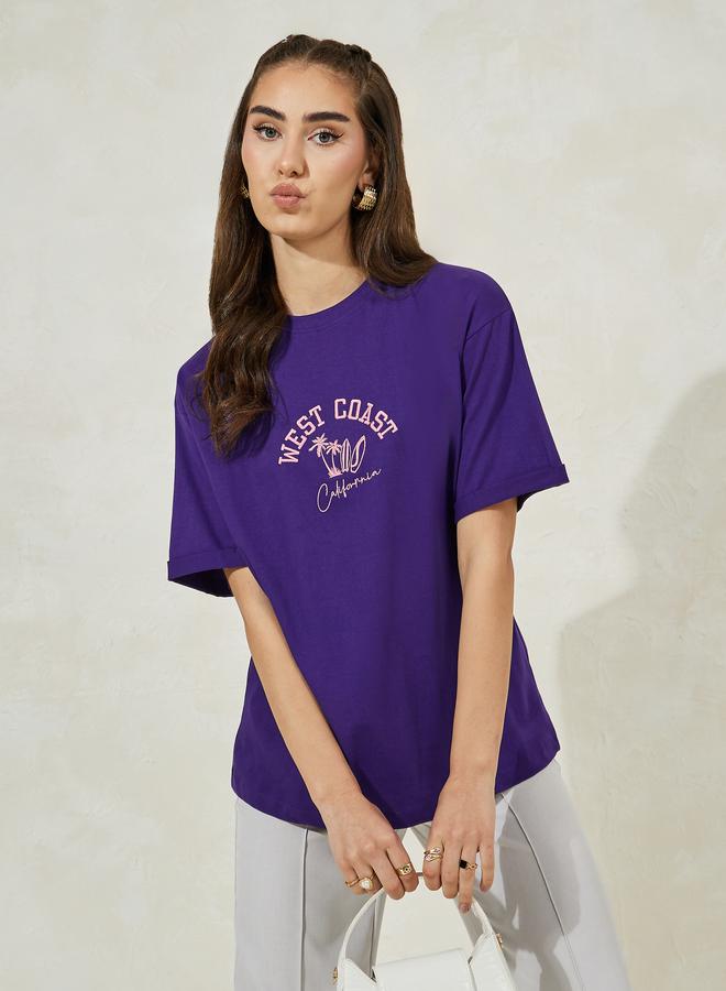 Styli Oversized West Coast Embroidered Turn-Up Sleeves T-Shirt - Image 4