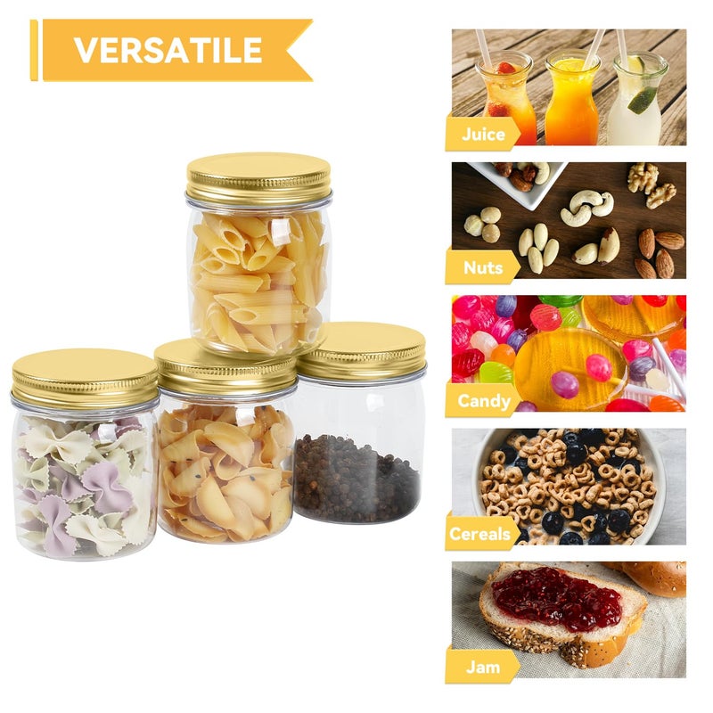 novelinks 8 oz Clear Plastic Jars with Airtight Lids, 16 Pack Plastic Mason Jars with Lids 8oz, Refillable Storage Slime Containers & Small Spice Jar for Kitchen Organization (16 Pack,Gold) - Image 4
