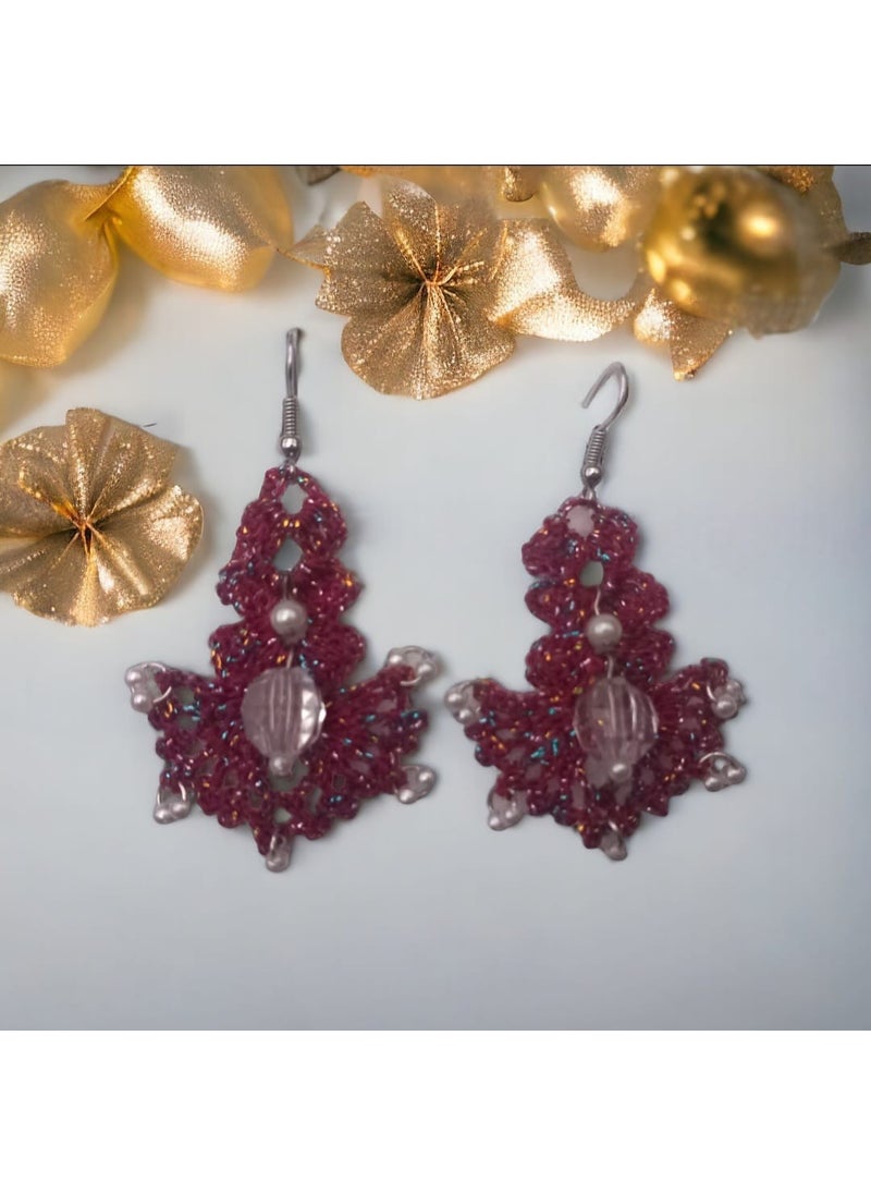Crystal Atelier - Shiny Glittery Rope Knitting Craft Fan Shaped Pearl Beaded Earrings - Image 1
