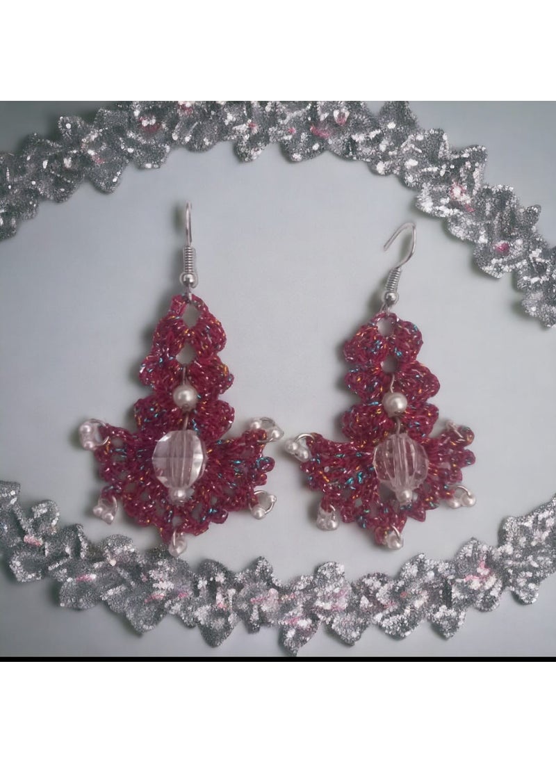Crystal Atelier - Shiny Glittery Rope Knitting Craft Fan Shaped Pearl Beaded Earrings - Image 1