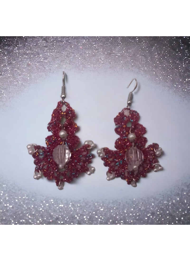 Crystal Atelier - Shiny Glittery Rope Knitting Craft Fan Shaped Pearl Beaded Earrings - Image 1