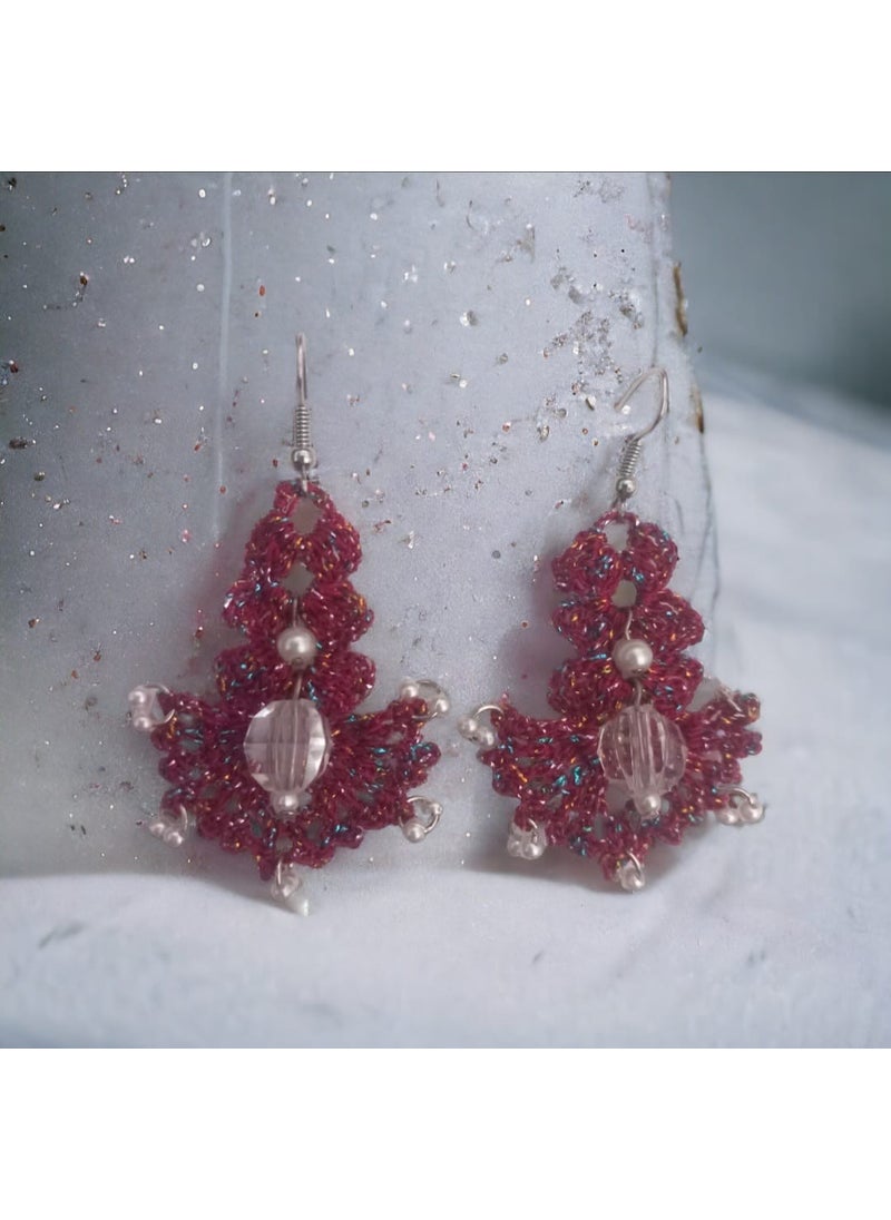 Crystal Atelier - Shiny Glittery Rope Knitting Craft Fan Shaped Pearl Beaded Earrings - Image 1