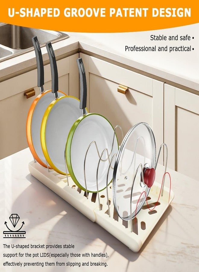 WeiLingBo Pots and Pans Organizer for under Cabinet, Expandable Pot Lid Holder with 10 Adjustable Compartment, Pan Organizers inside Cabinet for Lids, Bakeware, Cutting Boards(COLOR:White) - Image 3