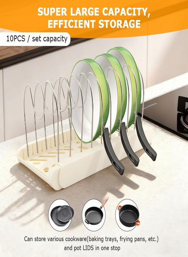 WeiLingBo Pots and Pans Organizer for under Cabinet, Expandable Pot Lid Holder with 10 Adjustable Compartment, Pan Organizers inside Cabinet for Lids, Bakeware, Cutting Boards(COLOR:White) - Image 4