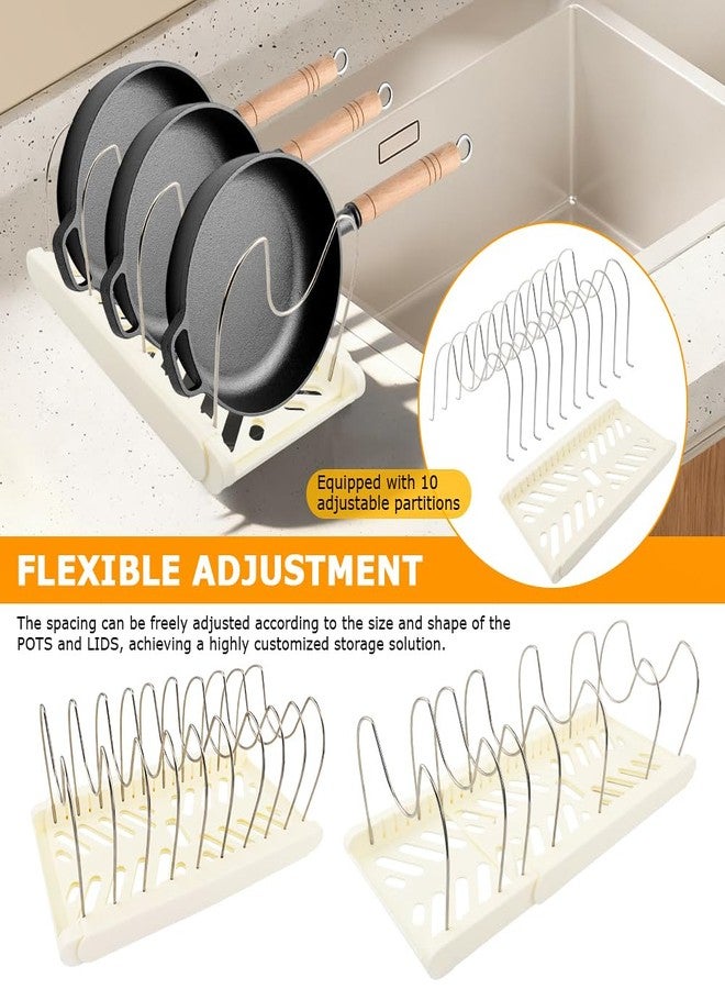 WeiLingBo Pots and Pans Organizer for under Cabinet, Expandable Pot Lid Holder with 10 Adjustable Compartment, Pan Organizers inside Cabinet for Lids, Bakeware, Cutting Boards(COLOR:White) - Image 5