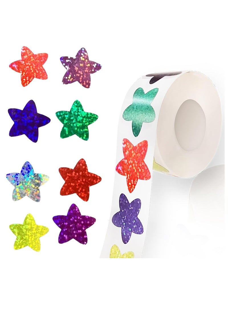 كيلا ملصقات النجوم، ملصقات رقائق معدنية لامعة للأطفال، 500 قطعة مقاس 1 بوصة، 8 ملصقات نجوم لامعة ملونة لمخطط الطلاب ولوازم مدرس الفصل الدراسي - Image 1