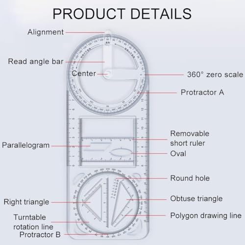 DS ENTERPRISE 360 Degree Multi Angle Ruler Multifunctional Geometric Ruler, Drawing Stencil, Scale Measuring Tool, Mathematics Ruler, for School, Office, Architectural Supplies, Creative Maths Learning Aids - Image 5