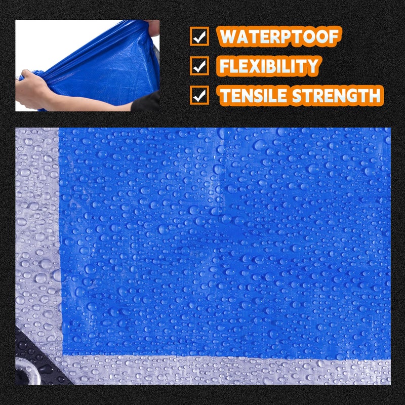 RAINDEWAY Tarps 8x10 Feet, 5.5 Mil - Multipurpose Waterproof Poly Tarp Cover with Metal Grommets and Reinforced Edges, Silver/Blue Tarp - Image 4