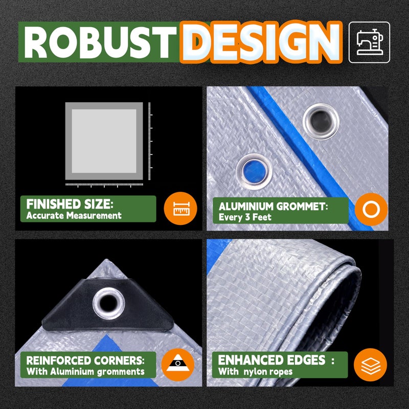 RAINDEWAY Tarps 8x10 Feet, 5.5 Mil - Multipurpose Waterproof Poly Tarp Cover with Metal Grommets and Reinforced Edges, Silver/Blue Tarp - Image 5
