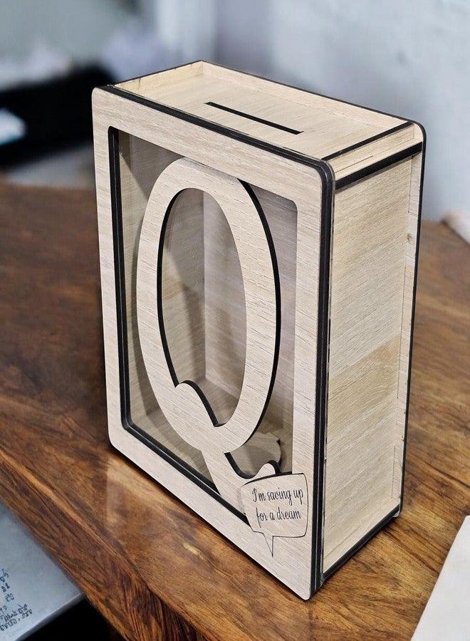 LACUM® Letter Piggy Bank - Custom Wooden Money Bank for Kids & Adults - Sunmica Coated Engineering Wood with Transparent Acrylic Front - Unique Gifts (Letter Q) - Image 2