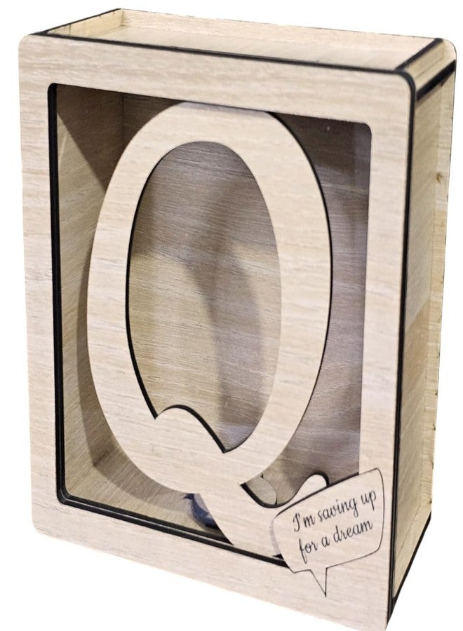 LACUM® Letter Piggy Bank - Custom Wooden Money Bank for Kids & Adults - Sunmica Coated Engineering Wood with Transparent Acrylic Front - Unique Gifts (Letter Q) - Image 1