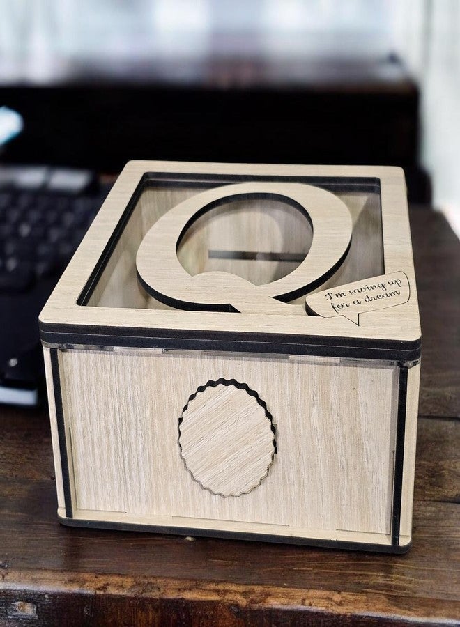 LACUM® Letter Piggy Bank - Custom Wooden Money Bank for Kids & Adults - Sunmica Coated Engineering Wood with Transparent Acrylic Front - Unique Gifts (Letter Q) - Image 3
