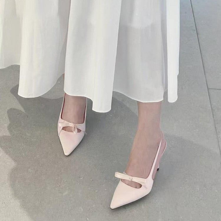 Women's Bow Pointed Toe Stiletto Heeled Sandals - Image 5