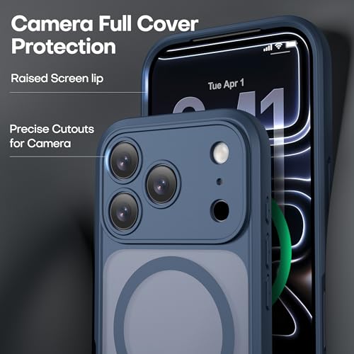 ImpactStrong Magnetic Guard Designed for iPhone 17 Pro Case [Camera Protection] [Military Grade Drop Tested] [Compatible with MagSafe] Slim Translucent Matte Phone Case (6.3") - Navy Blue - Image 5