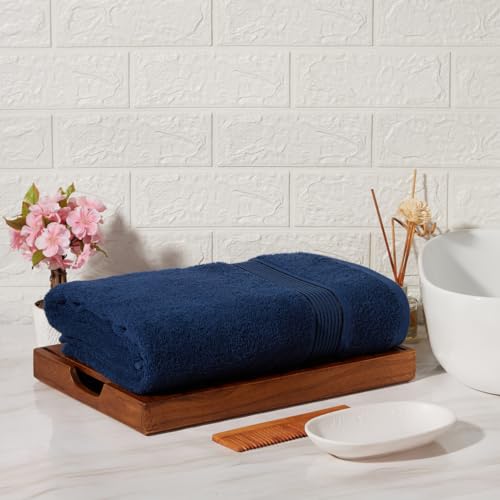 KOPA by Bianca D’Ross Quick Dry 100% Cotton Soft Terry Towels for Bath | Super Absorbent, Lightweight & Odor Free | 380 GSM | 1 Piece Bath Towel for Men/Women/Kids | 70 cms x 140 cms – Solid-Navy Blue - Image 1
