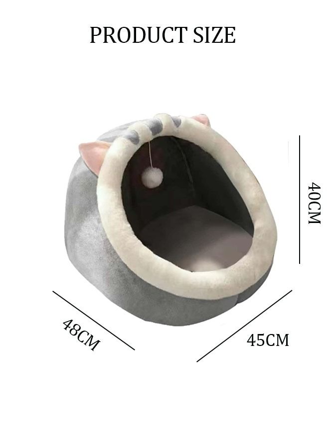 48 * 45 * 40 سم سرير حيوانات كرتونية للحيوانات الأليفة داخلي لطيف شبه مغلق سرير للقطط قابل للغسل كهف منزل قطة صغير مع لعبة كرة دافئة ناعمة قابلة للفصل بيت قطة بيت حيوانات أليفة - Image 2
