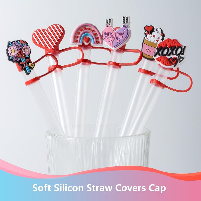 BULKITEM 6Pcs Valentine's Day Straw Cover Cap for Stanley Cup, 10mm Reusable Cute Pink Drinking Straw Topper Accessories, Portable Protector Plugs Decorations Gifts for Kids Party Favors - Image 3