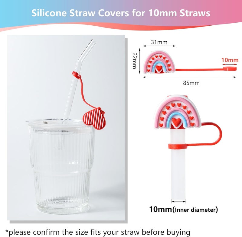 BULKITEM 6Pcs Valentine's Day Straw Cover Cap for Stanley Cup, 10mm Reusable Cute Pink Drinking Straw Topper Accessories, Portable Protector Plugs Decorations Gifts for Kids Party Favors - Image 2