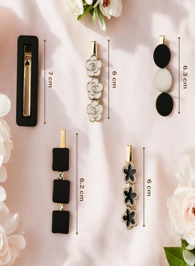 FENNEC MART Pearl Hair Clips for Women & Girls, Gold & White, Acrylic Resin, Heart, Flower & Crystal Design, Pack of 5 (Hair Clips Set-7) - Image 3