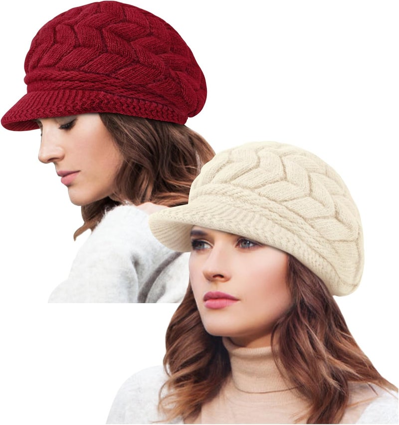 YSense 2 Pack Womens Winter Hats Warm Knit Hat Slouchy Beanie Cap with Brim Gifts - Image 1