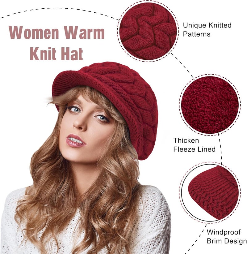 YSense 2 Pack Womens Winter Hats Warm Knit Hat Slouchy Beanie Cap with Brim Gifts - Image 3