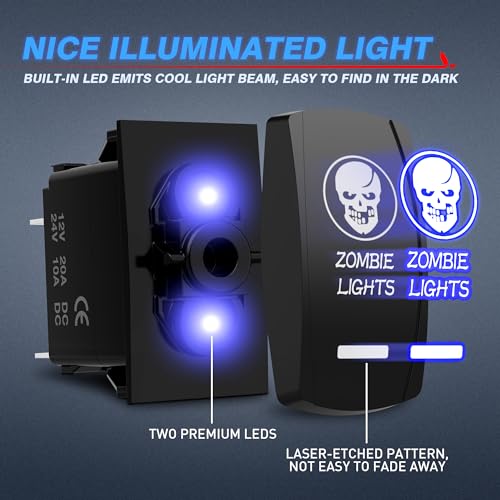 MicTuning MIC-LSK1 Zombie Lights Symbol Rocker Switch On-Off LED Light, 20A, 12V, Blue - Image 3