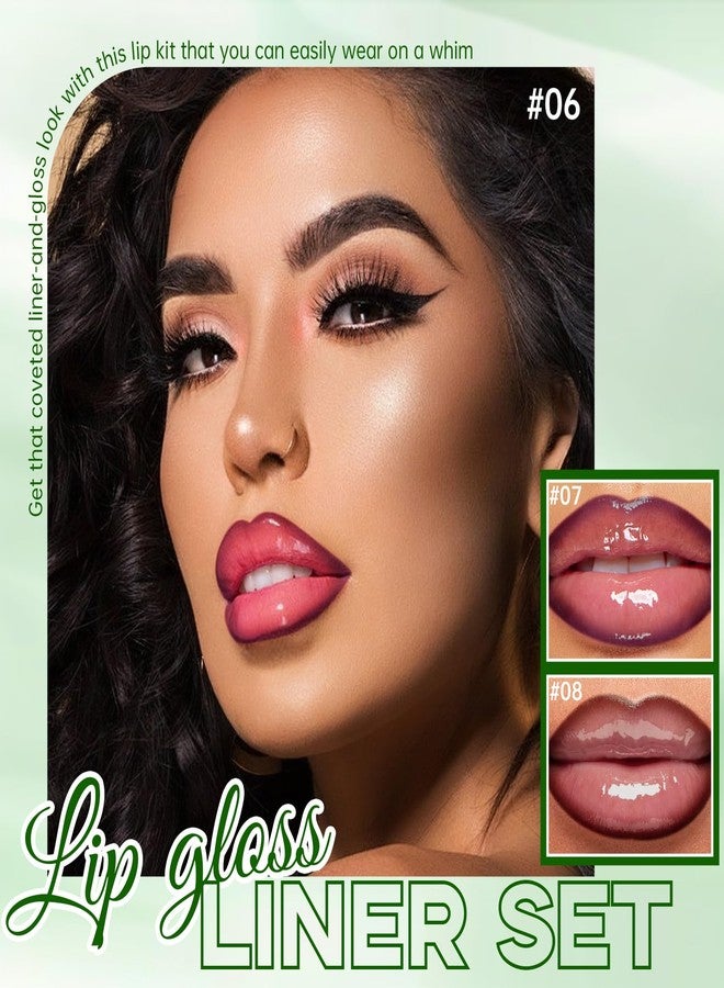 Noerrors 6pcs Hydrating Tinted Lip Oil + Lip Liner Pencil Combo Sets, Moisturizing Lip Kit with Lip Liner and Big Brush Head Gloss for Women, Plumping Smooth Lip Care Long-Lasting Liquid Lipstick Pack - Image 2