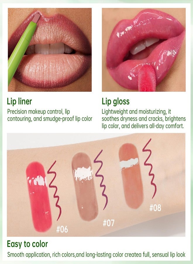 Noerrors 6pcs Hydrating Tinted Lip Oil + Lip Liner Pencil Combo Sets, Moisturizing Lip Kit with Lip Liner and Big Brush Head Gloss for Women, Plumping Smooth Lip Care Long-Lasting Liquid Lipstick Pack - Image 5