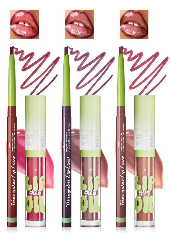 Noerrors 6pcs Hydrating Tinted Lip Oil + Lip Liner Pencil Combo Sets, Moisturizing Lip Kit with Lip Liner and Big Brush Head Gloss for Women, Plumping Smooth Lip Care Long-Lasting Liquid Lipstick Pack - Image 1
