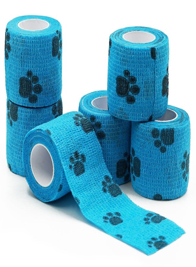 JONYEE Bandages First Aid Tape Cohesive Bandage First Aid Bandages Cohesive Wrap Adhesive Bandage Self Adherent Cohesive Wrap Bandages Colorful Bandages (Blue Footprint, 2-Inch - Image 1