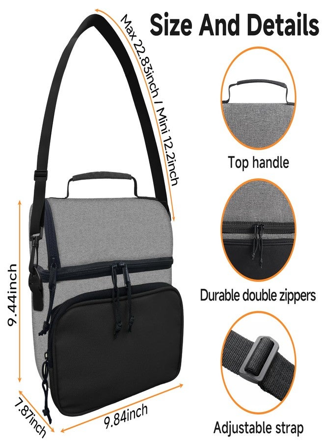 QDCYP Lunch Bag & Lunch Box for Women Men Double Deck - Leakproof Lunchbox Cooler with Adjustable Strap,Insulated Lunch Bag for Work, Picnic, Beach, Camping, Travel （Black Grey-12L） - Image 3