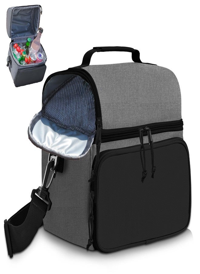QDCYP Lunch Bag & Lunch Box for Women Men Double Deck - Leakproof Lunchbox Cooler with Adjustable Strap,Insulated Lunch Bag for Work, Picnic, Beach, Camping, Travel （Black Grey-12L） - Image 1