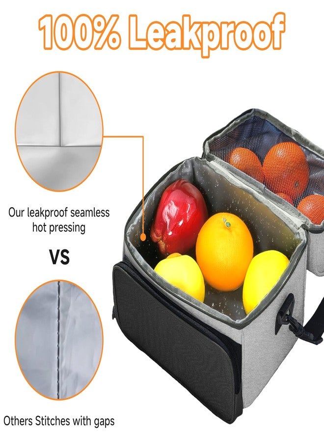 QDCYP Lunch Bag & Lunch Box for Women Men Double Deck - Leakproof Lunchbox Cooler with Adjustable Strap,Insulated Lunch Bag for Work, Picnic, Beach, Camping, Travel （Black Grey-12L） - Image 5