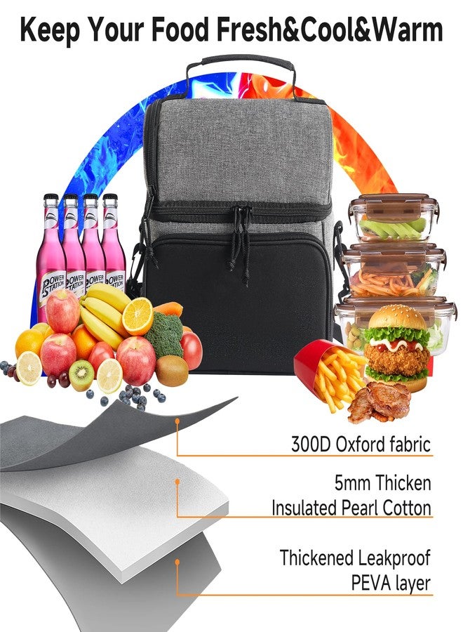 QDCYP Lunch Bag & Lunch Box for Women Men Double Deck - Leakproof Lunchbox Cooler with Adjustable Strap,Insulated Lunch Bag for Work, Picnic, Beach, Camping, Travel （Black Grey-12L） - Image 4