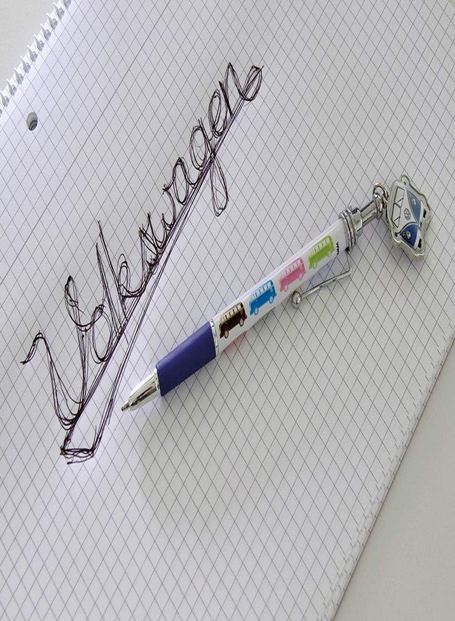 BRISA VW Collection - Volkswagen Retractable Ballpoint Pen with T1 Bus Campervan Charm, good grip, Black, Medium Point (Bus Front/White) - Image 3