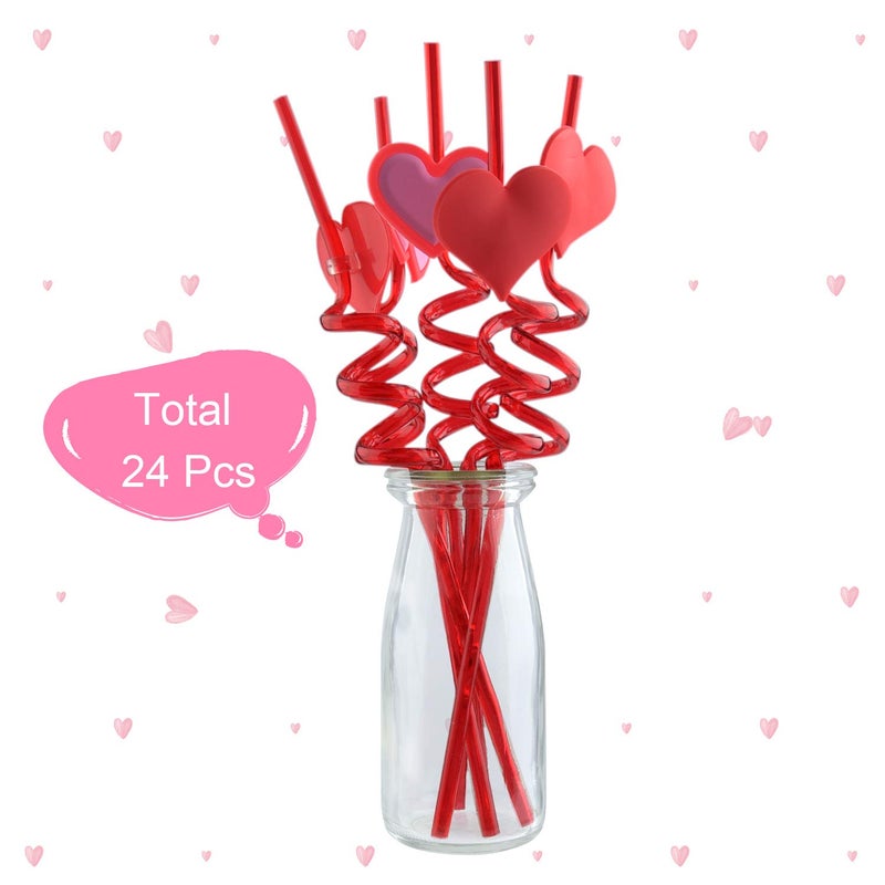 TUPARKA 24 PCS Valentine Reusable Straws Crazy Loop Straws Red Heart Crazy Straws Valentine Party Drinking Straws with Hearts for Valentine's Party Wedding Party Supplies - Image 2