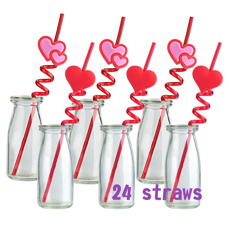 TUPARKA 24 PCS Valentine Reusable Straws Crazy Loop Straws Red Heart Crazy Straws Valentine Party Drinking Straws with Hearts for Valentine's Party Wedding Party Supplies - Image 1
