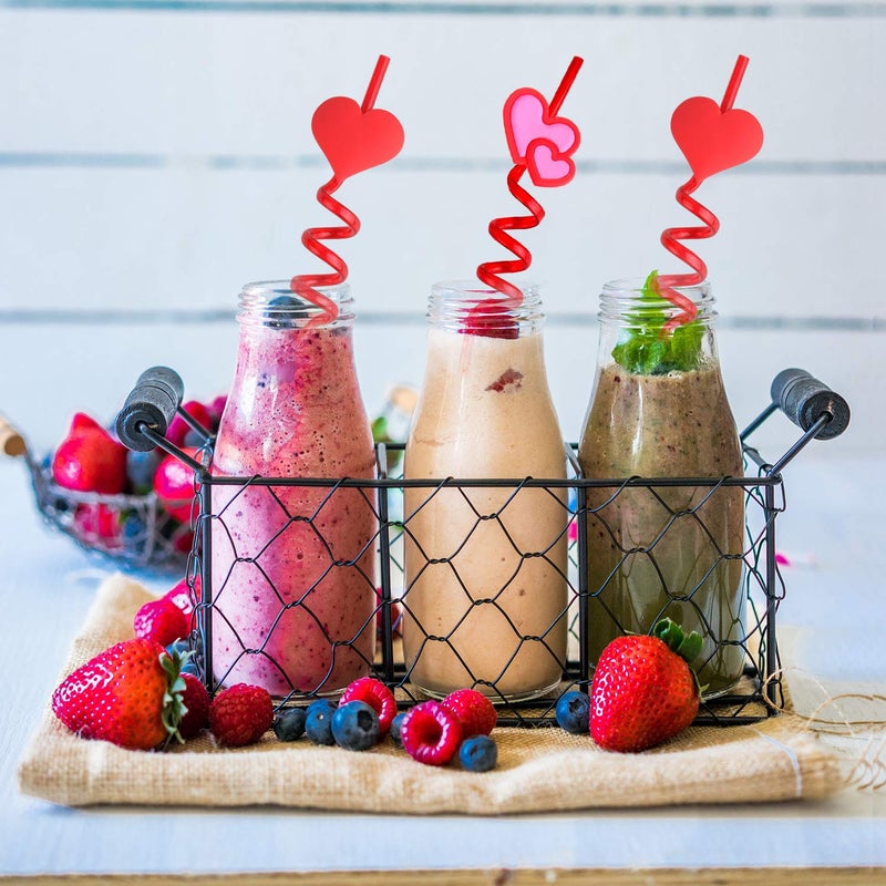 TUPARKA 24 PCS Valentine Reusable Straws Crazy Loop Straws Red Heart Crazy Straws Valentine Party Drinking Straws with Hearts for Valentine's Party Wedding Party Supplies - Image 4