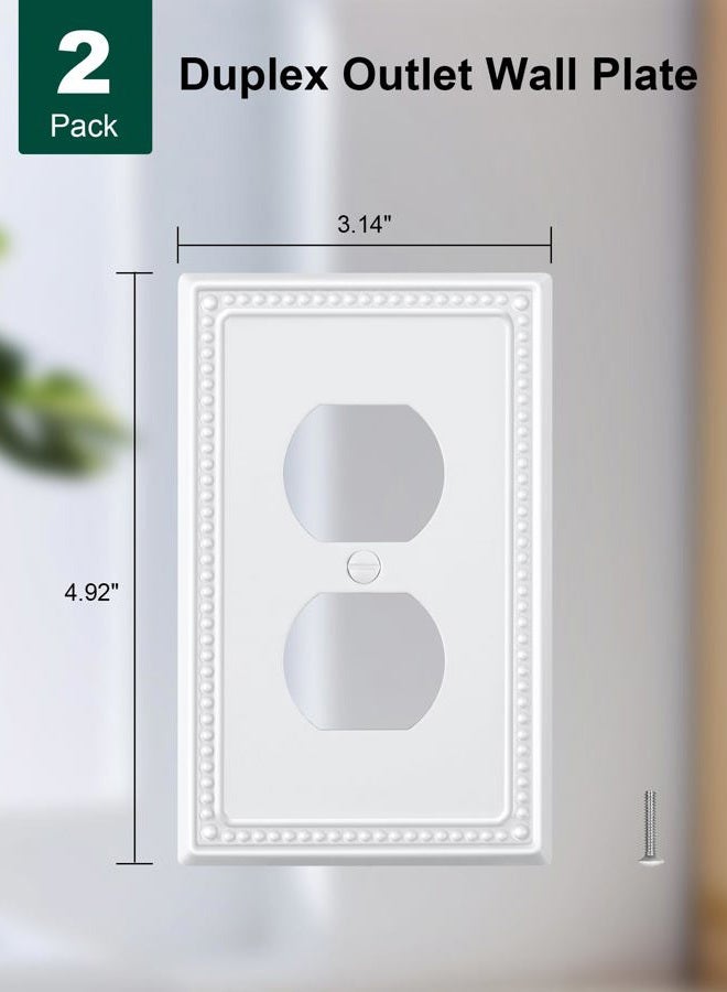 TREEWELL 2-Pack Duplex Outlet Cover Plate, Pure White Metal Wall Plates for Electrical Outlets, 1 Gang Receptacle Light Switch Cover, Pearls Decorative Switch Plates and Outlet Covers - Image 2