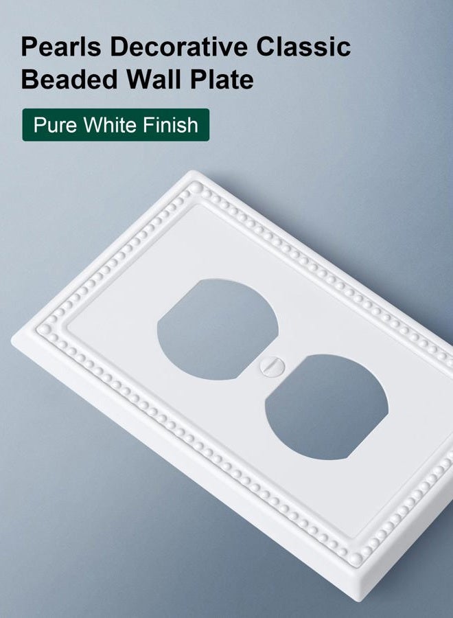 TREEWELL 2-Pack Duplex Outlet Cover Plate, Pure White Metal Wall Plates for Electrical Outlets, 1 Gang Receptacle Light Switch Cover, Pearls Decorative Switch Plates and Outlet Covers - Image 3