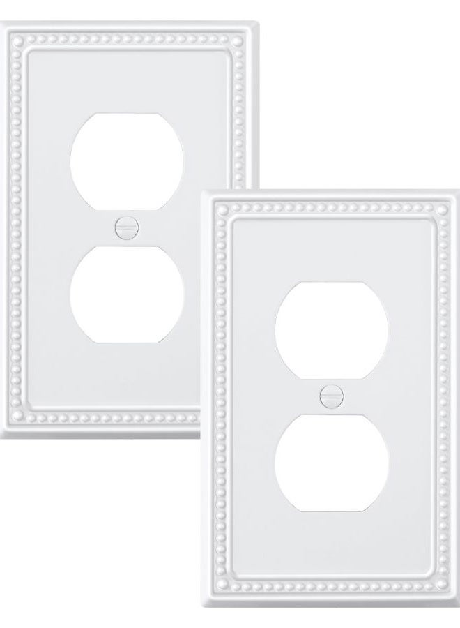 TREEWELL 2-Pack Duplex Outlet Cover Plate, Pure White Metal Wall Plates for Electrical Outlets, 1 Gang Receptacle Light Switch Cover, Pearls Decorative Switch Plates and Outlet Covers - Image 1