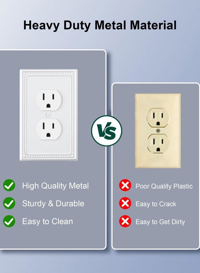 TREEWELL 2-Pack Duplex Outlet Cover Plate, Pure White Metal Wall Plates for Electrical Outlets, 1 Gang Receptacle Light Switch Cover, Pearls Decorative Switch Plates and Outlet Covers - Image 4