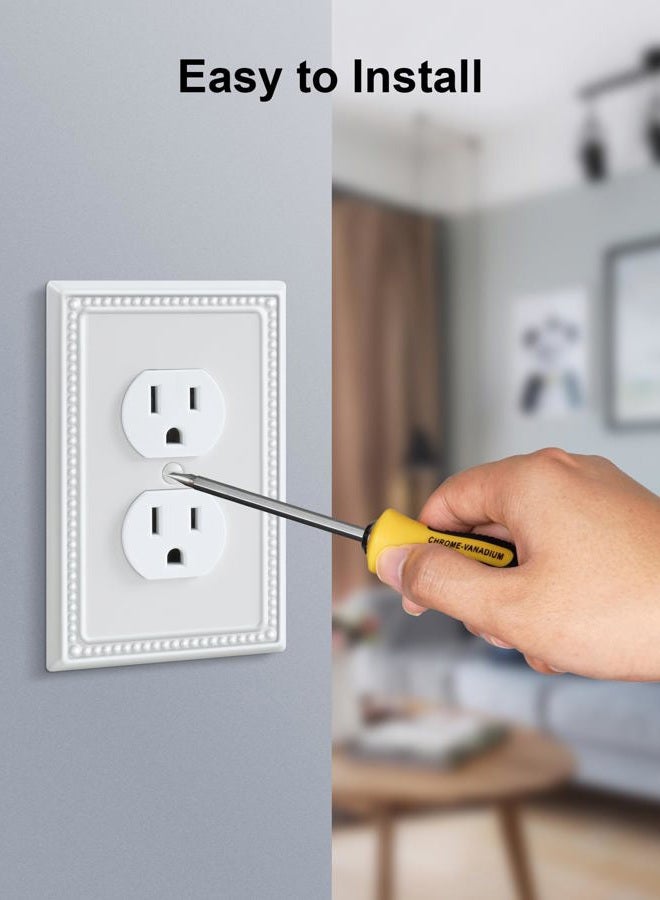 TREEWELL 2-Pack Duplex Outlet Cover Plate, Pure White Metal Wall Plates for Electrical Outlets, 1 Gang Receptacle Light Switch Cover, Pearls Decorative Switch Plates and Outlet Covers - Image 5