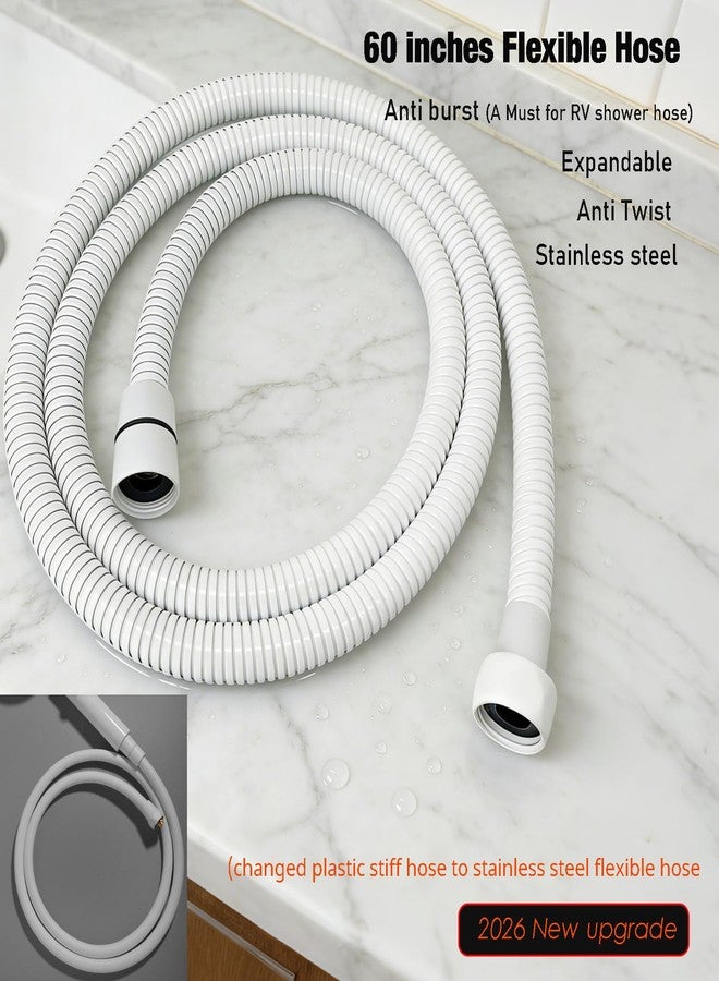RIVOODS Hand Held Shower Head - Shut Off Switch - with Flexible Shower Hose and Shower Holder- Head Angle Adjustable, 3 Settings - High Pressue RV Camping Shower Head Replacement (White - Showehead set) - Image 2