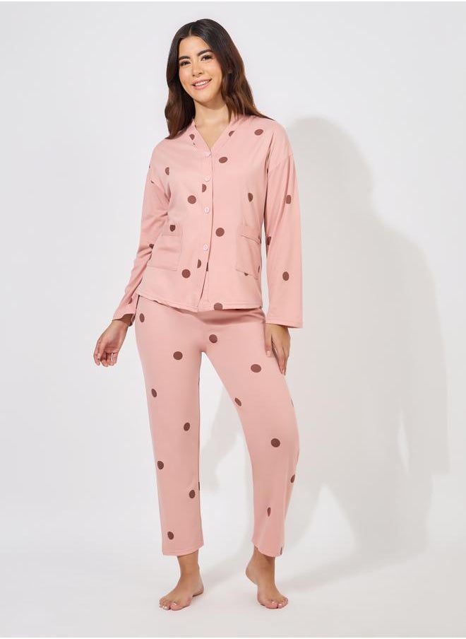 Take Two Polka Dot Print Long Sleeve Shirt & Pyjama Set  - Image 2