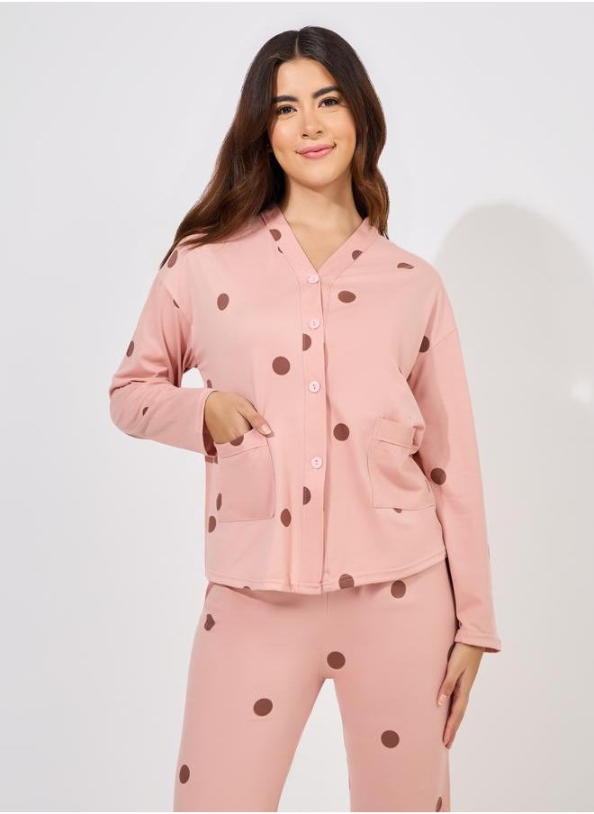 Take Two Polka Dot Print Long Sleeve Shirt & Pyjama Set  - Image 3