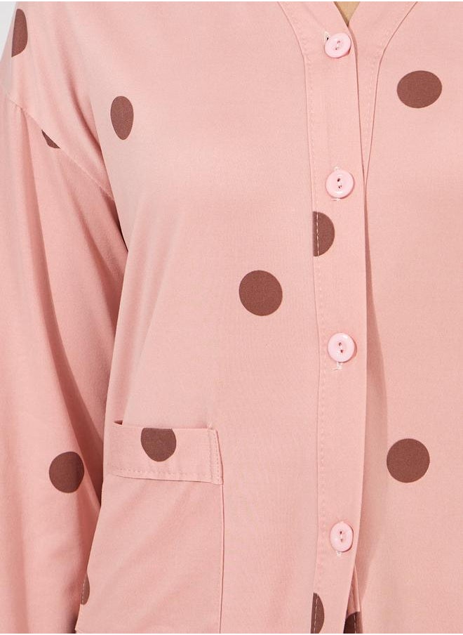 Take Two Polka Dot Print Long Sleeve Shirt & Pyjama Set  - Image 4